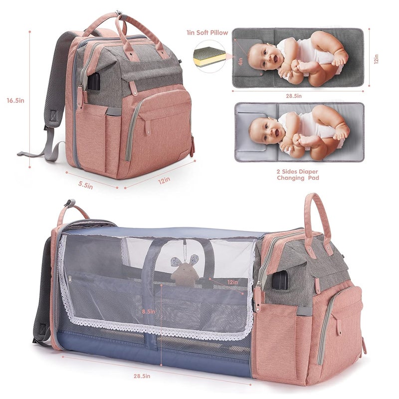 DERJUNSTAR Store Diaper Bag Backpack – Large Capacity Baby Diaper Bag with Changing Pad, Waterproof Travel Backpack for Boys & Girls, Multi-Function Baby Bag with USB Charging Port, Rose Pink - Image 5